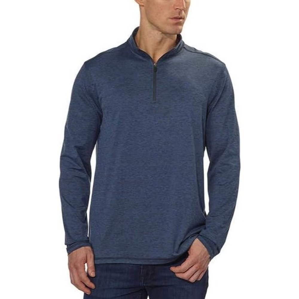 G.H. Bass & Co. Blue Heather Quarter Zip Long Sleeve Pullover Shirt Size L